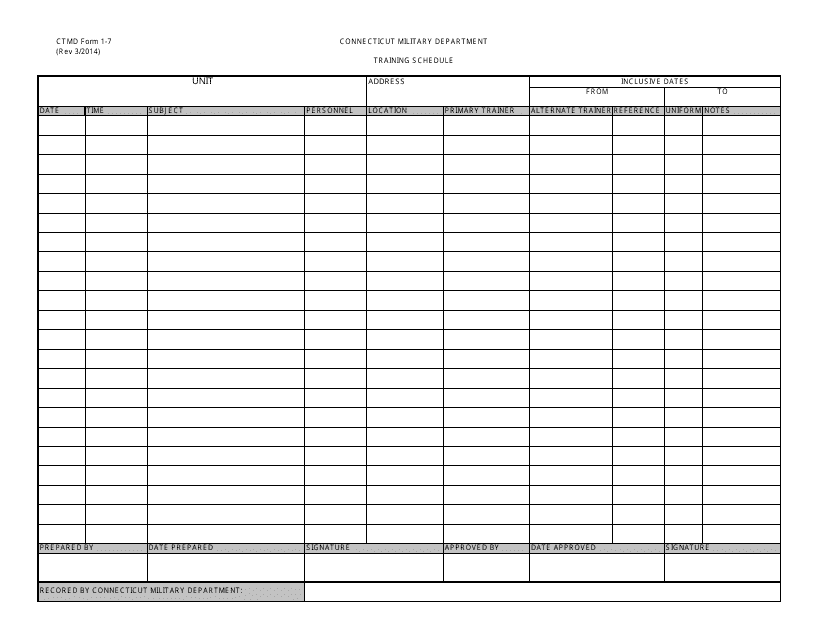 CTMD Form 1-7 Training Schedule - Connecticut