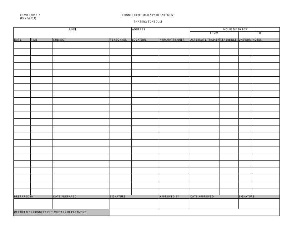 CTMD Form 1-7 Training Schedule - Connecticut, Page 1