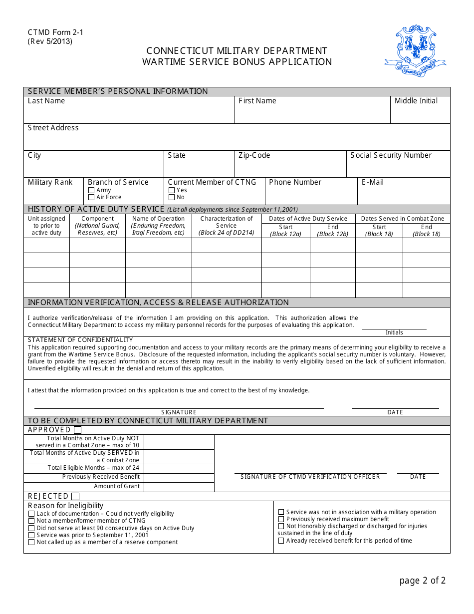 Ctmd Form 2 1 Fill Out Sign Online And Download Fillable Pdf Connecticut Templateroller 9193