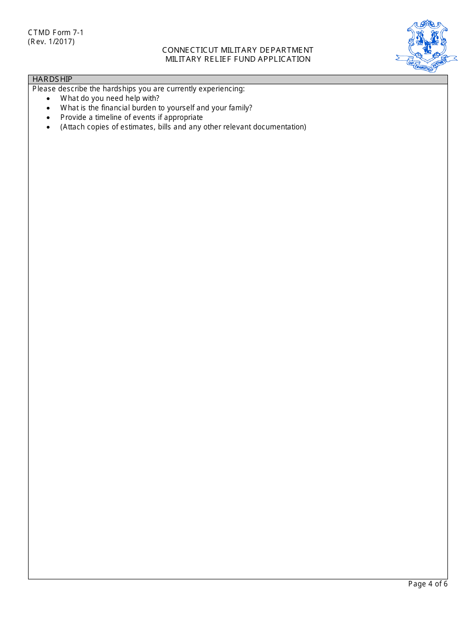CTMD Form 7-1 Military Relief Fund Application - Connecticut, Page 4