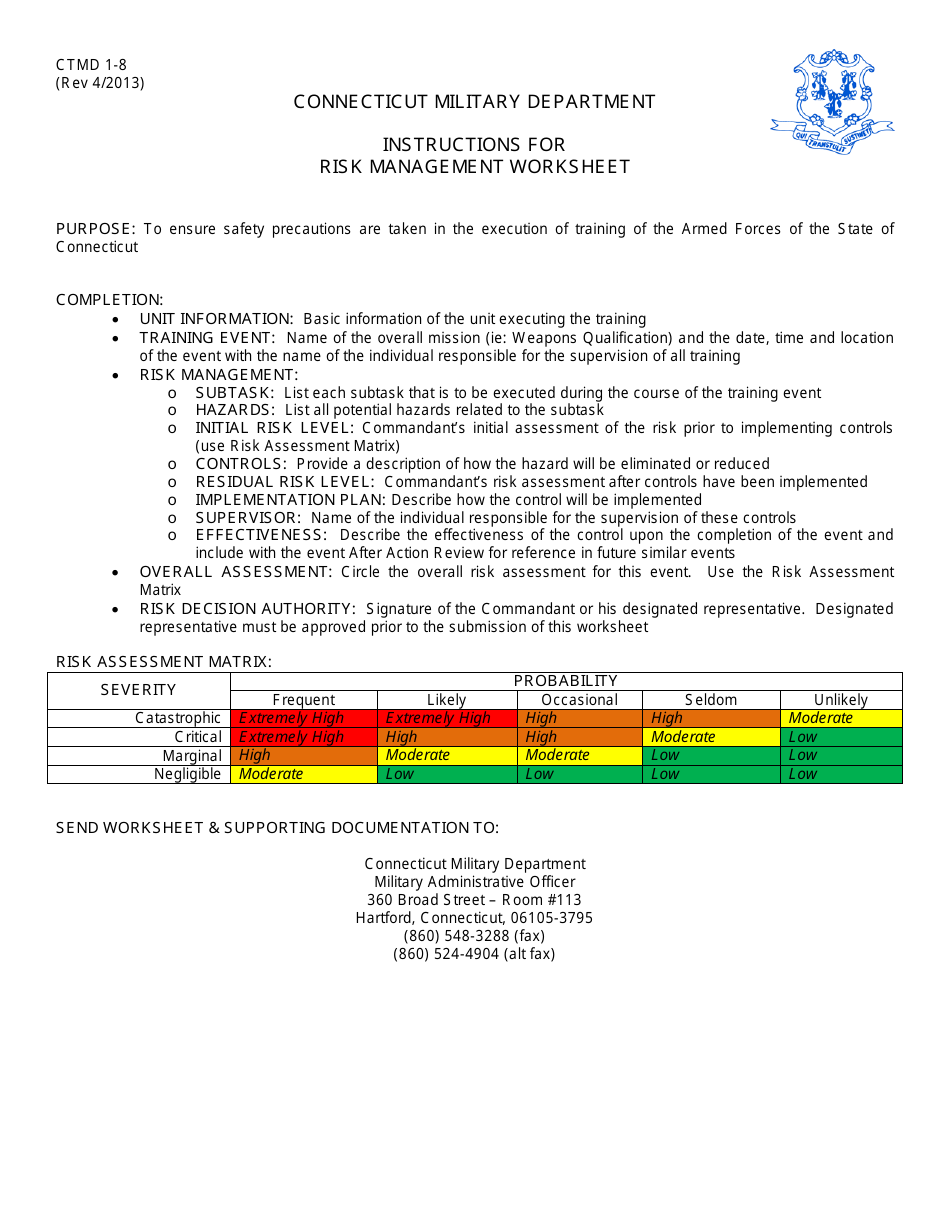 CTMD Form 1-8 Risk Management Worksheet - Connecticut, Page 1