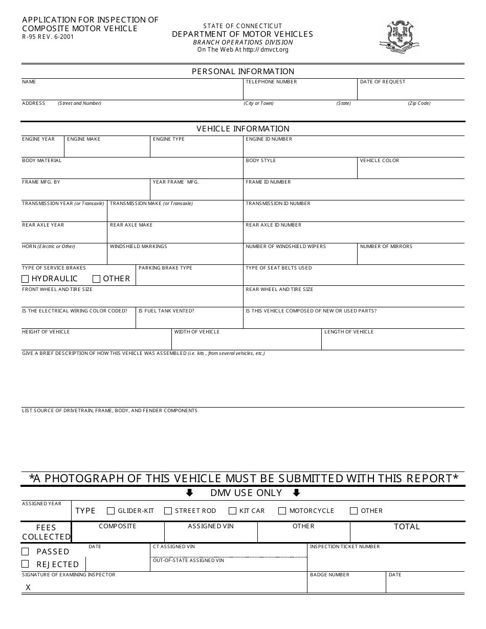 Form R-95 Application for Inspection of Composite Motor Vehicle - Connecticut, Page 1