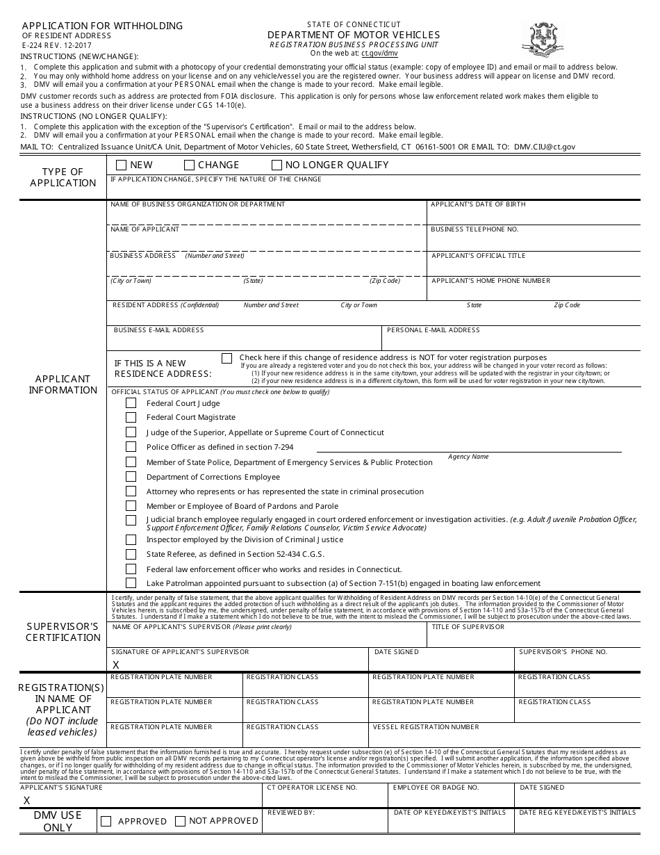 Form E-224 - Fill Out, Sign Online and Download Fillable PDF ...