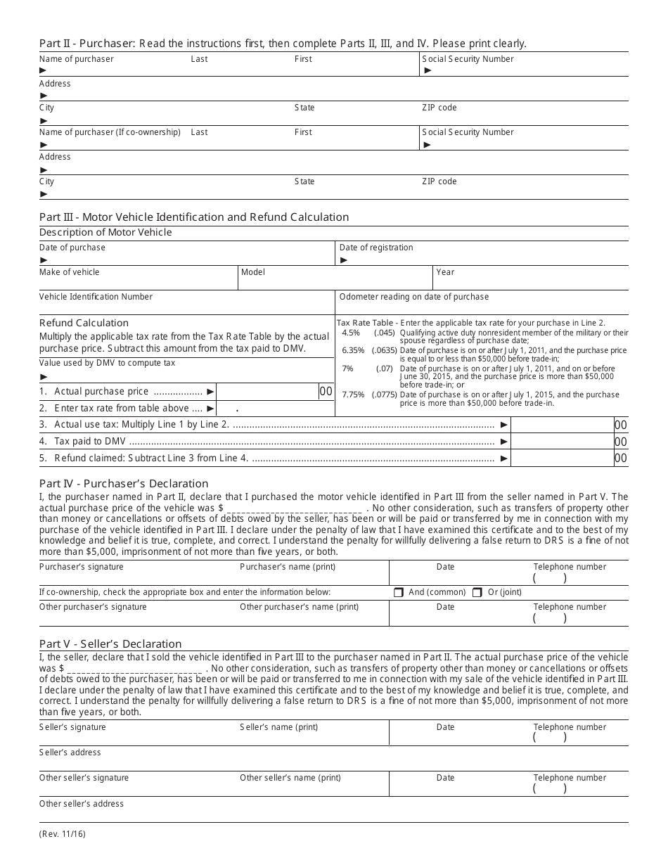 Form CERT-106 Claim for Refund of Use Tax Paid on Motor Vehicle Purchased From Other Than a Motor Vehicle Dealer - Connecticut, Page 2