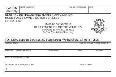 Document preview: Form B-91 General Distinguishing Number Application Municipally Owned Motor Vehicles - Connecticut