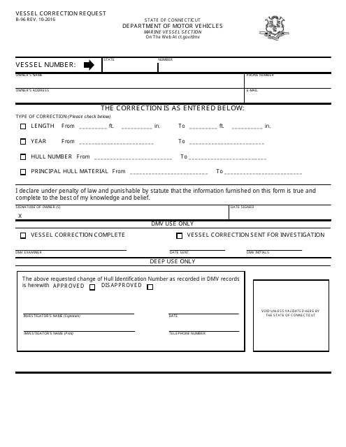 Form B-96 Vessel Correction Request - Connecticut