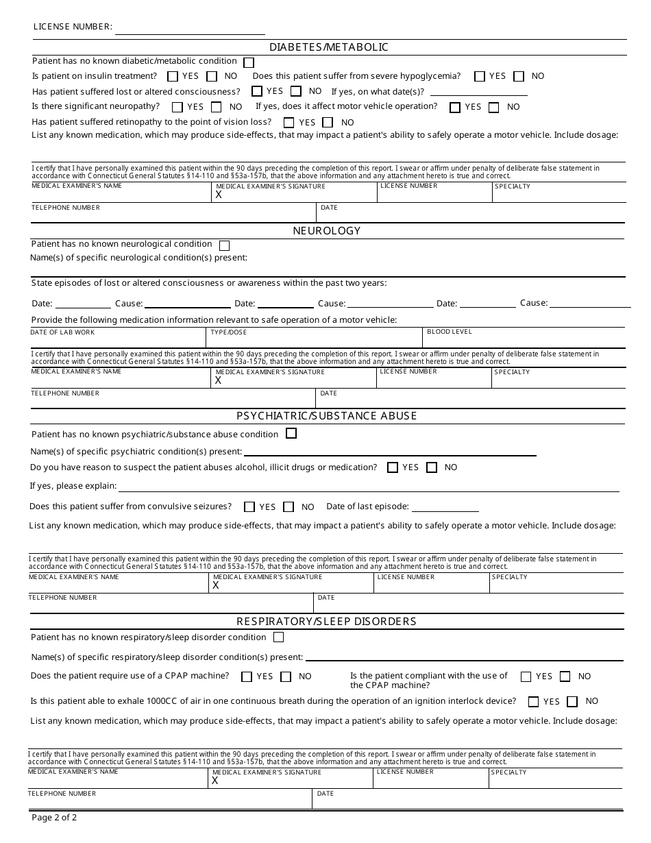 Form P-142M Medical Form - Connecticut, Page 2