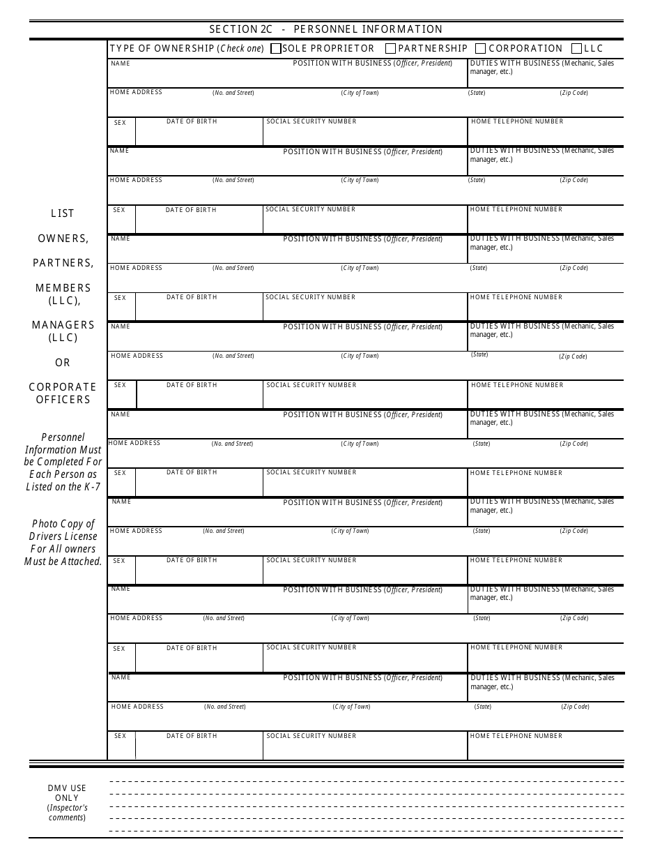 Form K-8 Dealers and Repairers License Inspection Application - Connecticut, Page 2