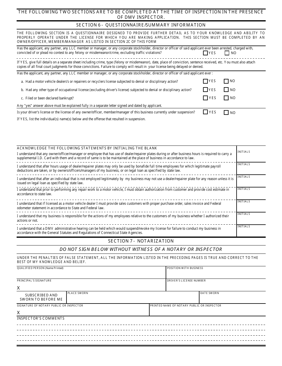 Form K-8 Dealers and Repairers License Inspection Application - Connecticut, Page 9