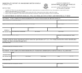 Document preview: Form H-109 Municipality Report of Abandoned Motor Vehicle - Connecticut