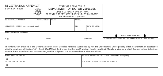 Document preview: Form B-301 Registration Affidavit - Connecticut