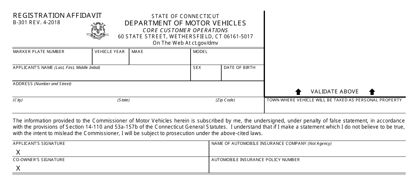 Form B-301 Registration Affidavit - Connecticut