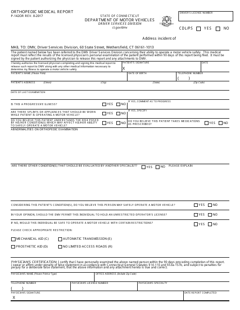 Form P-142OR Orthopedic Medical Report - Connecticut