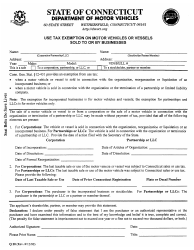 Document preview: Form Q-20 Use Tax Exemption on Motor Vehicles or Vessels Sold to or by Businesses - Connecticut