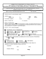 Document preview: Application for Registration of a Plasmapheresis Center and/or Blood Collection Facility - Connecticut
