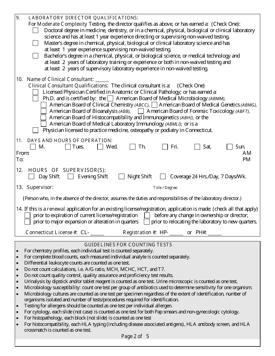 Connecticut Application for Clinical Laboratory Licensure, Registration ...