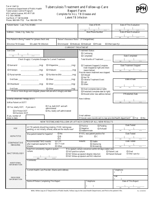 Tuberculosis Treatment and Follow-Up Care Report Form - Connecticut Download Pdf