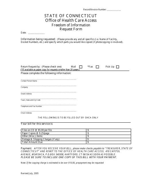 Freedom of Information Request Form - Connecticut Download Pdf
