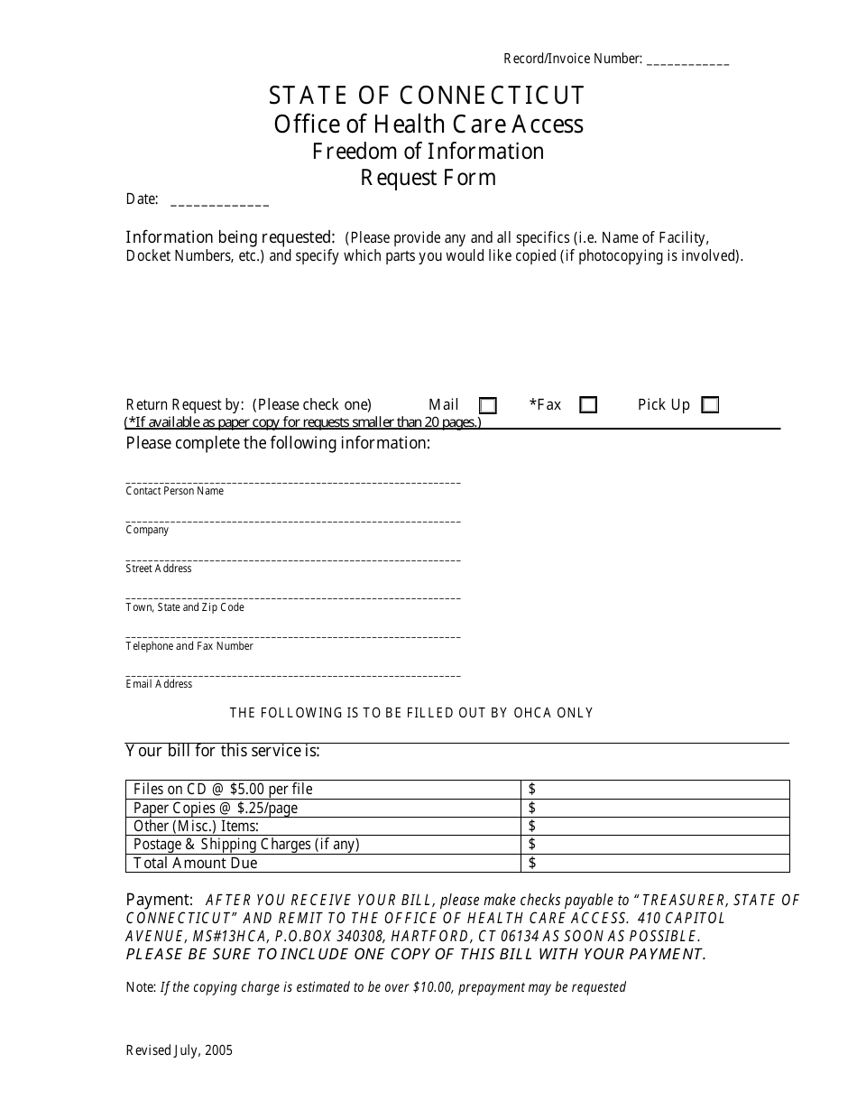 Freedom of Information Request Form - Connecticut, Page 1