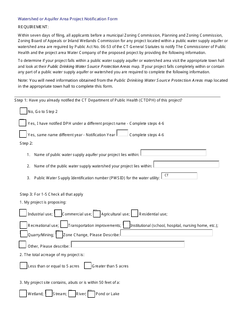 Watershed or Aquifer Area Project Notification Form - Connecticut Download Pdf