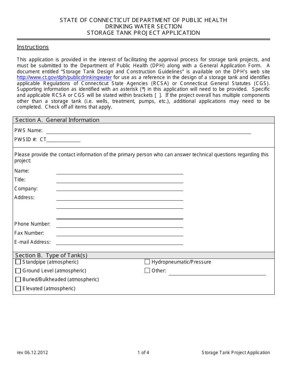 Storage Tank Project Application Form - Connecticut, Page 1