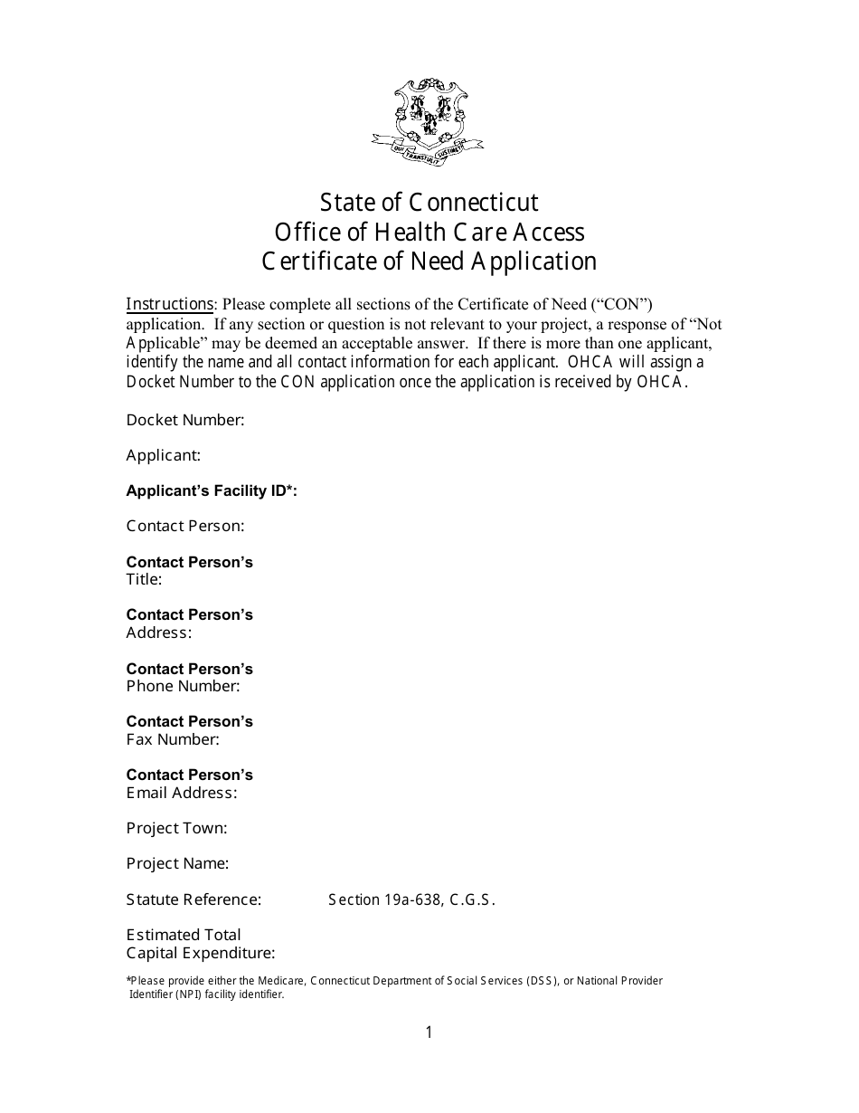 Certificate of Need Application Packet - Connecticut, Page 3