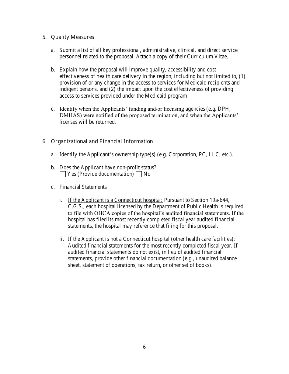 Certificate of Need Application Packet - Connecticut, Page 8