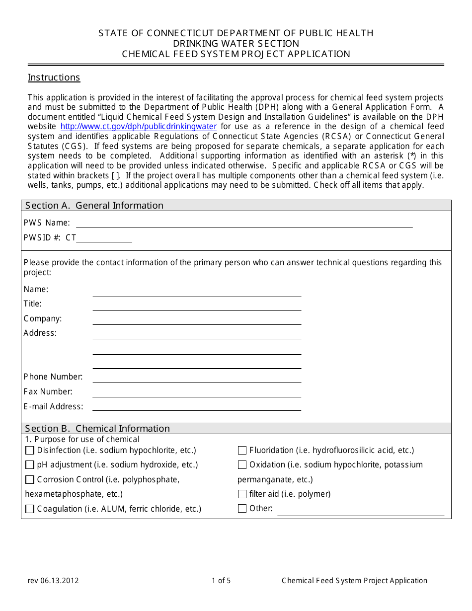 Chemical Feed System Project Application - Connecticut, Page 1