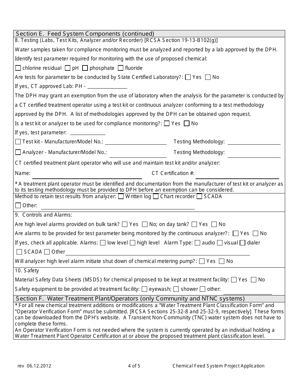 Chemical Feed System Project Application - Connecticut, Page 4