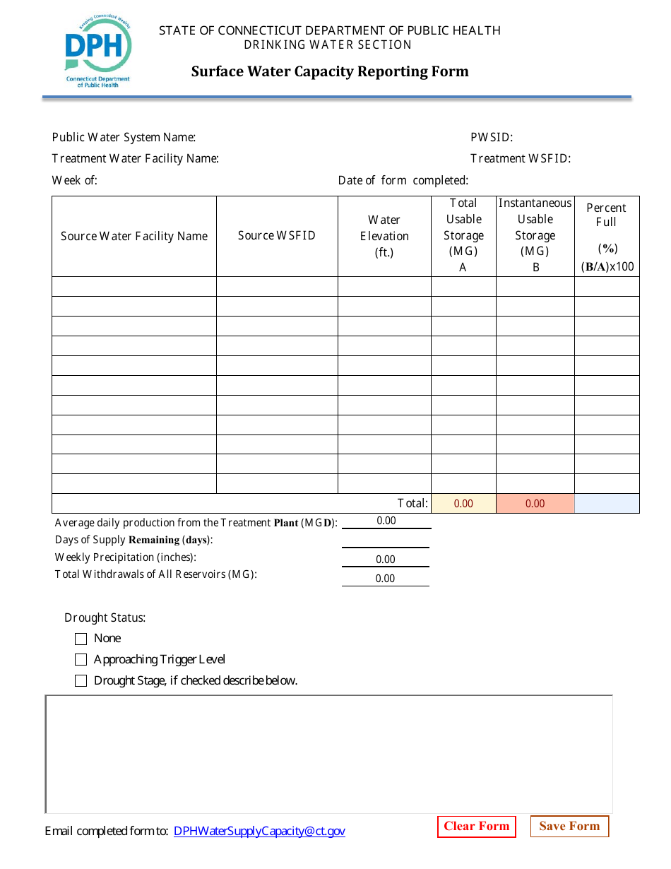 Surface Water Capacity Reporting Form - Connecticut, Page 1