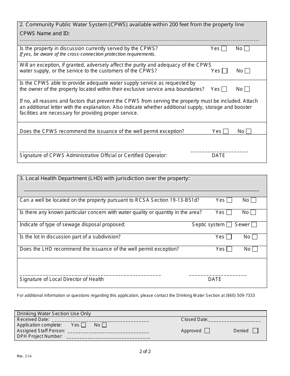 Application for Well Permit Exception - Connecticut, Page 2