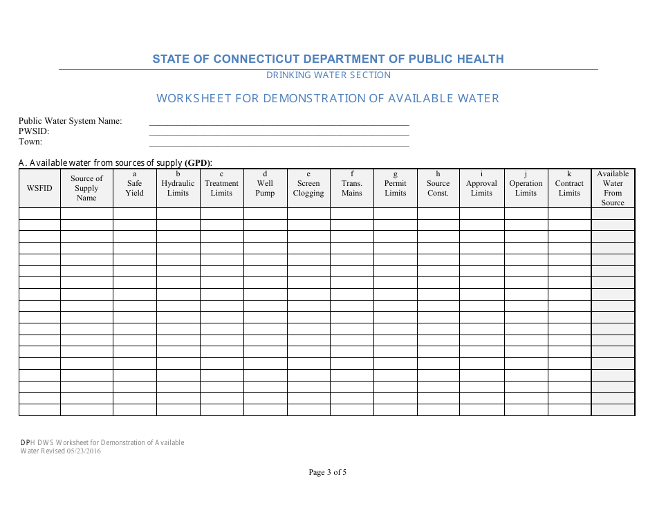 Worksheet for Demonstration of Available Water - Connecticut, Page 3