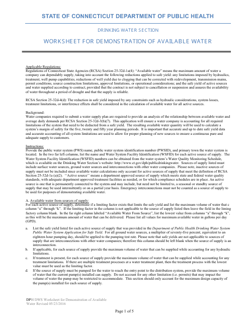 Worksheet for Demonstration of Available Water - Connecticut Download Pdf