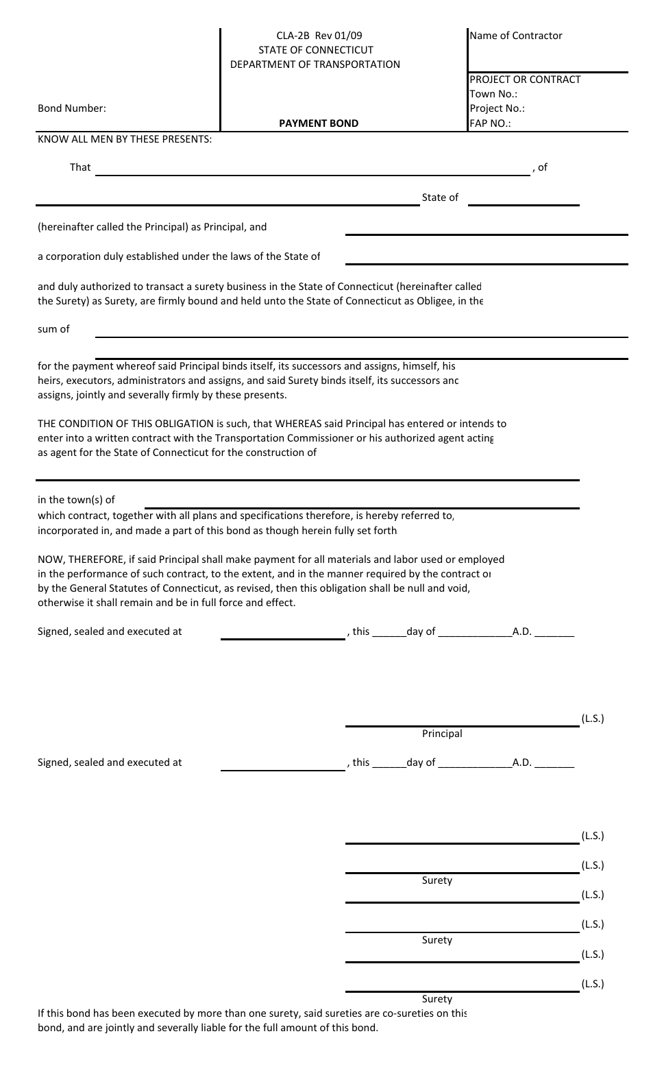 Form CLA-2B Payment Bond - Connecticut, Page 1