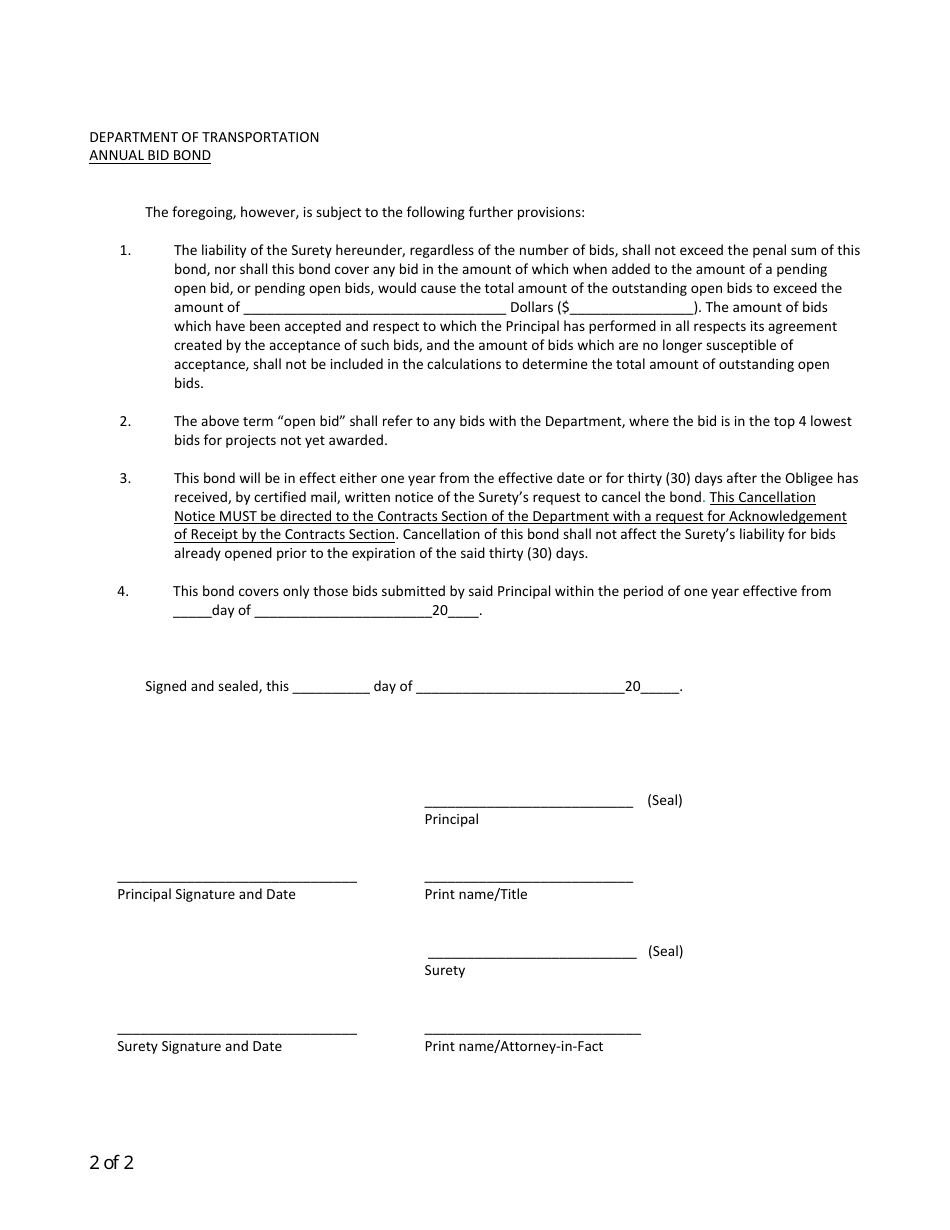 Connecticut Annual Bid Bond Form - for Construction Contracts - Fill ...