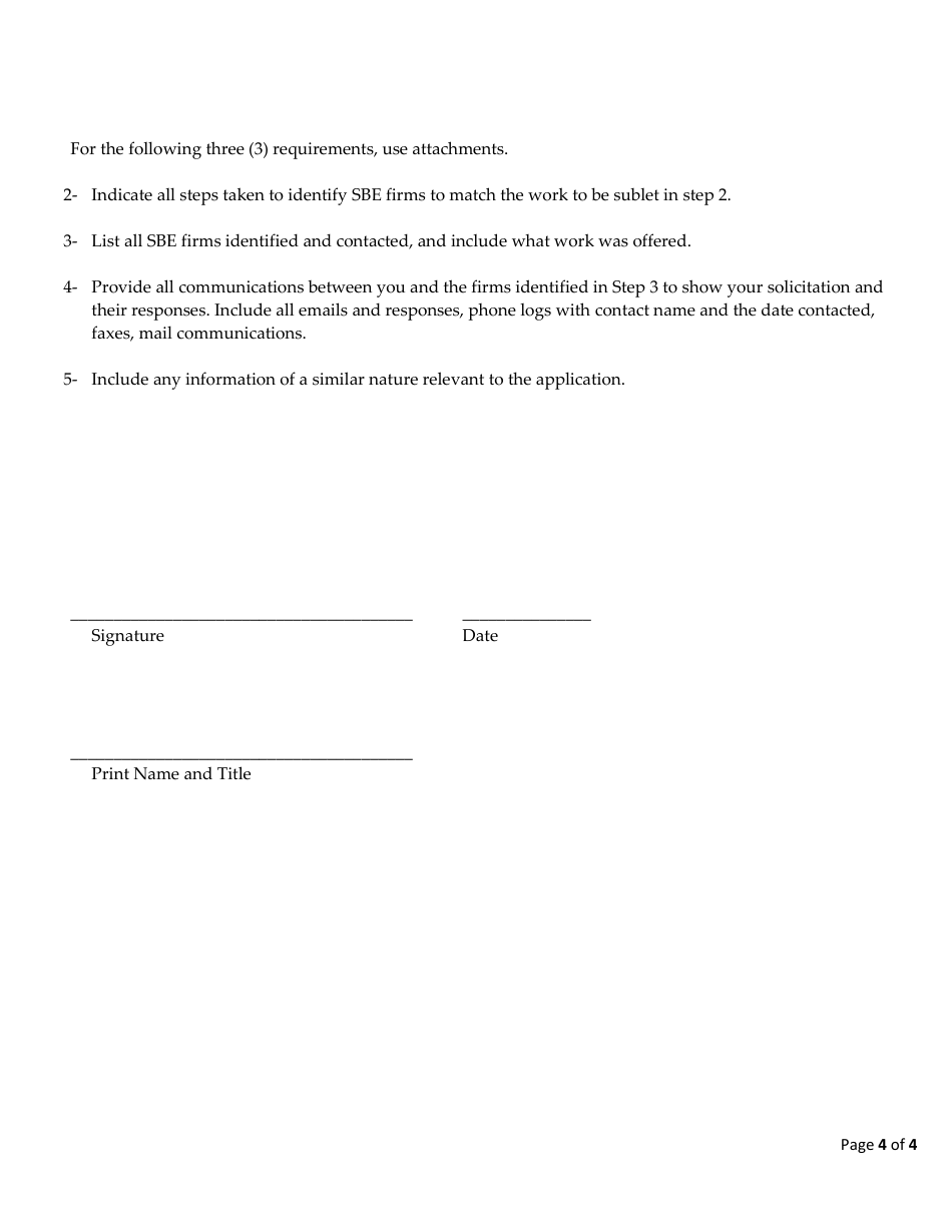 Application for Review of Pre-award Good Faith Efforts Waiver of Part of the Sbe Requirement - Connecticut, Page 4