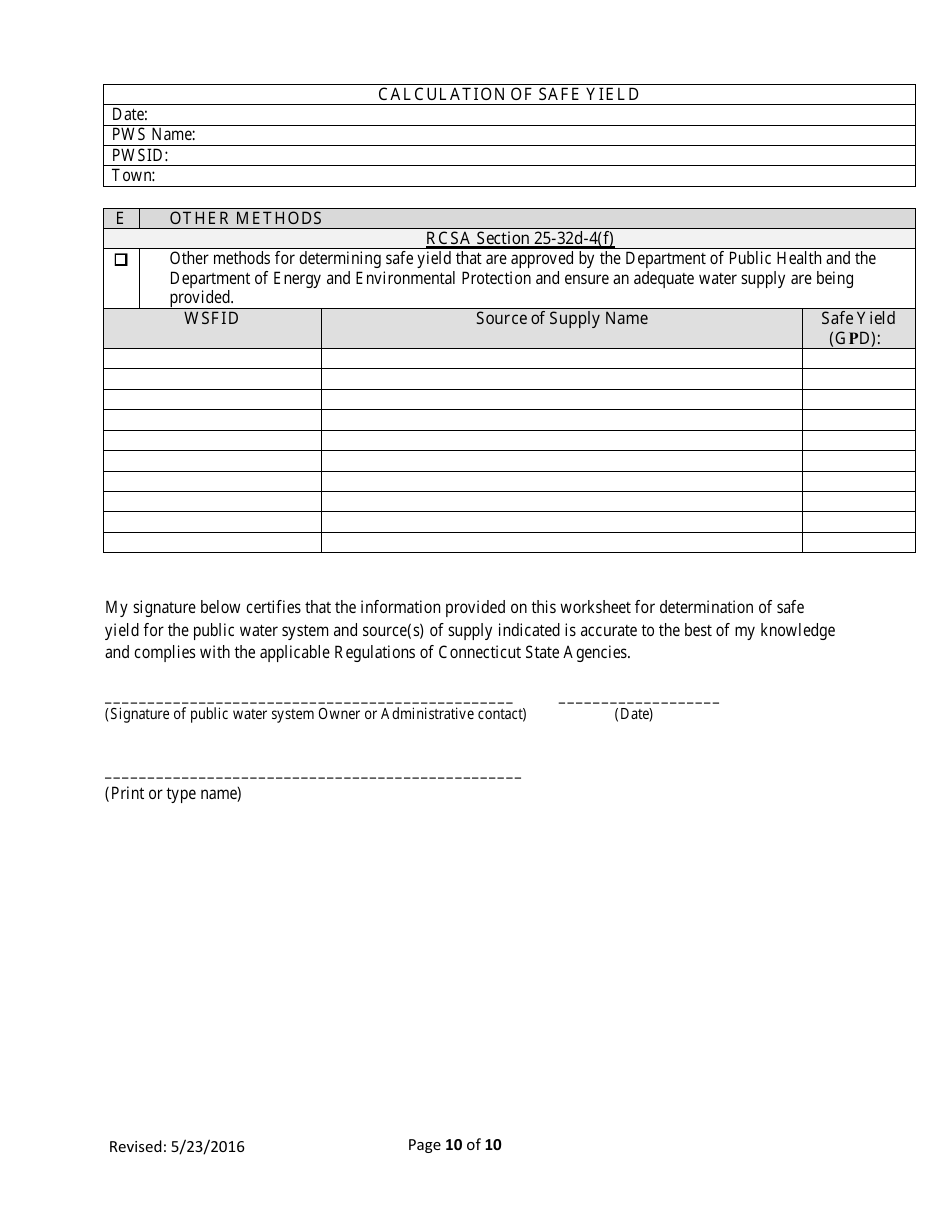 Worksheet for Determination of Safe Yield - Connecticut, Page 10