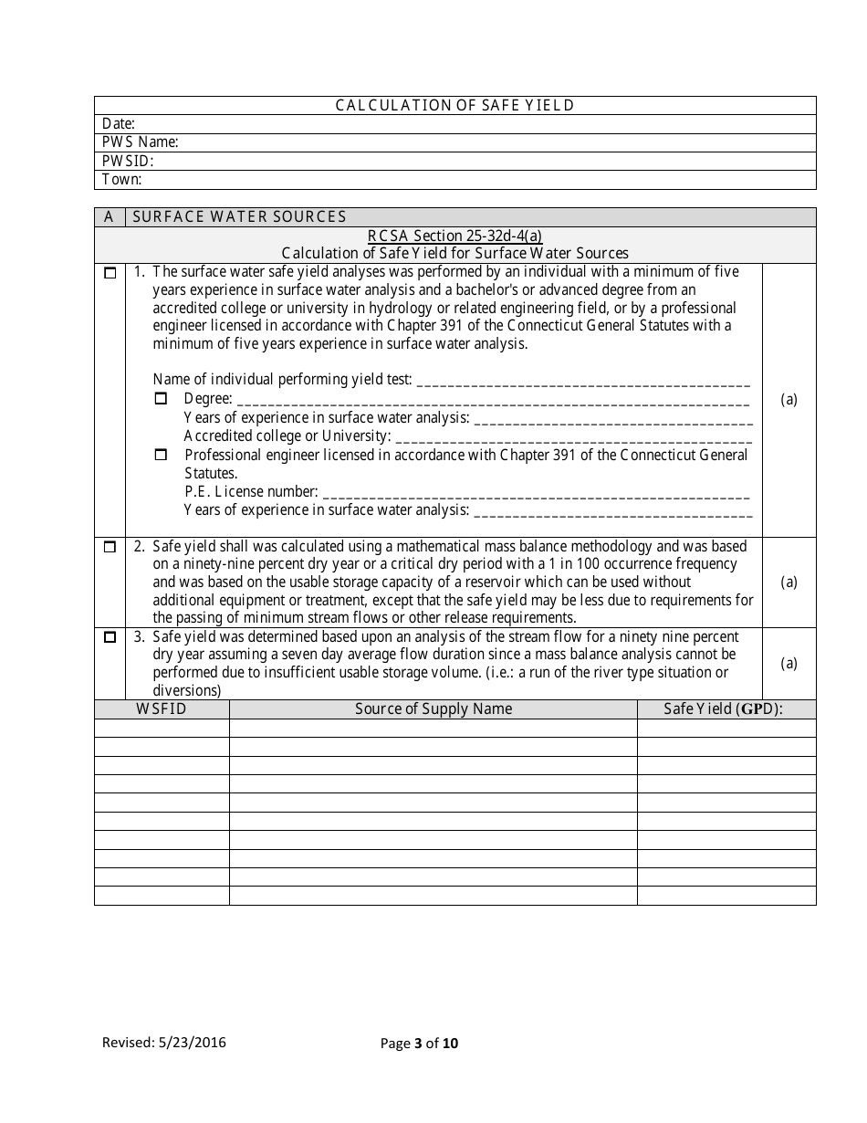 Worksheet for Determination of Safe Yield - Connecticut, Page 3