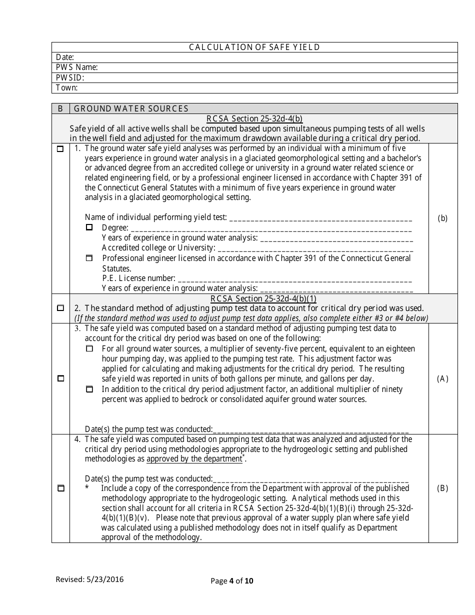 Worksheet for Determination of Safe Yield - Connecticut, Page 4