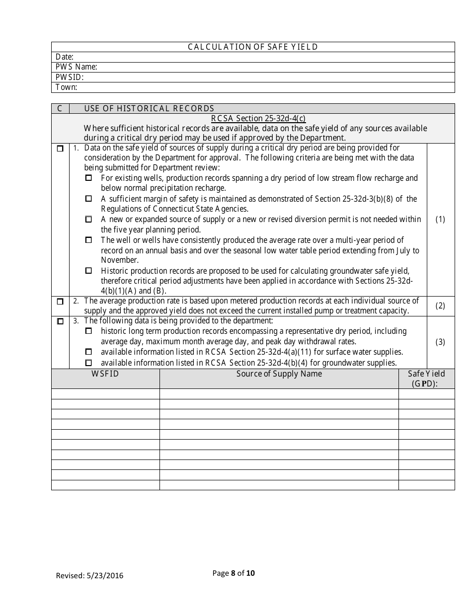 Worksheet for Determination of Safe Yield - Connecticut, Page 8