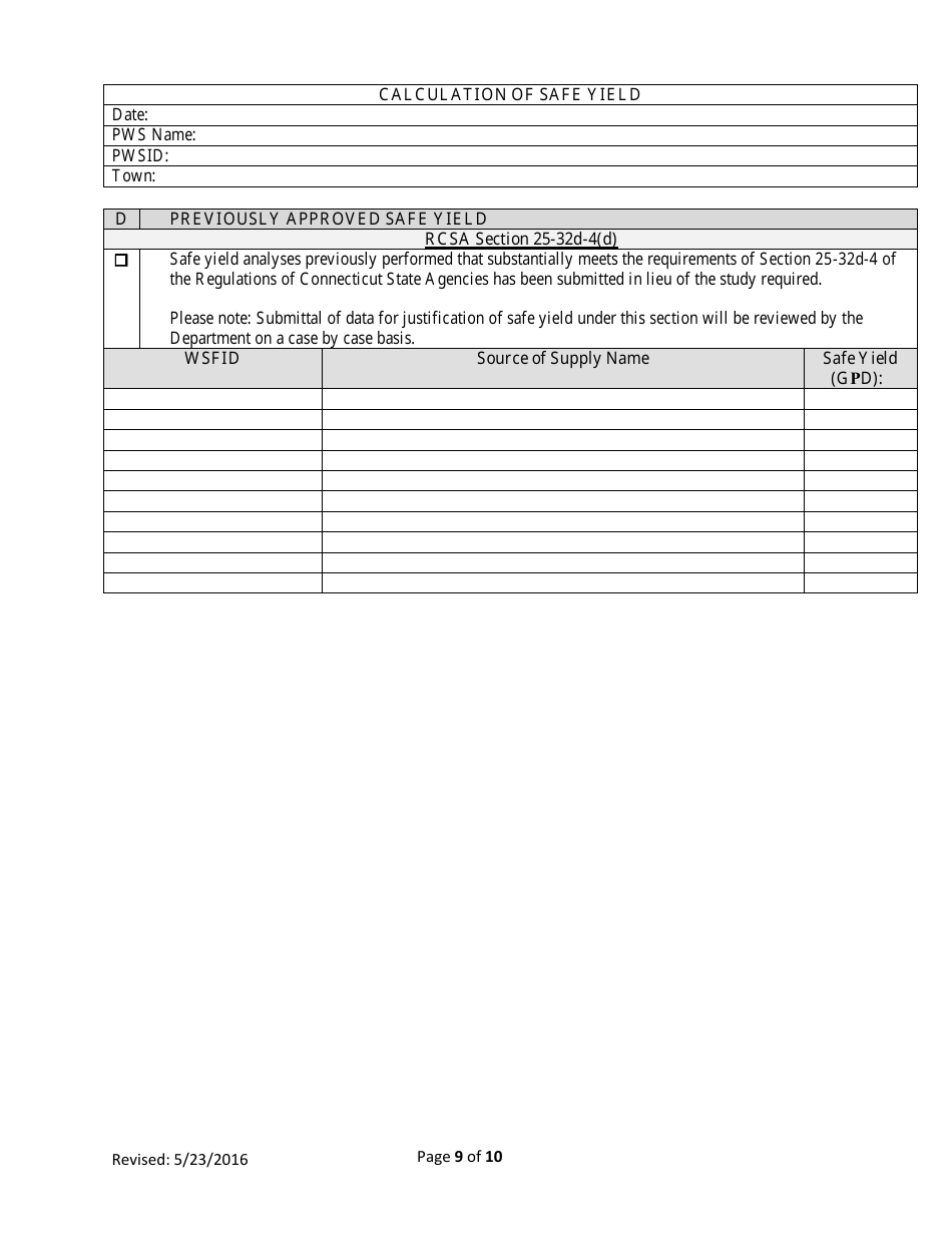 Worksheet for Determination of Safe Yield - Connecticut, Page 9