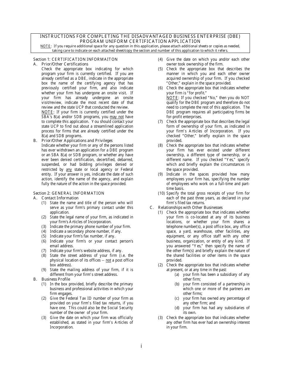 Download Instructions for Disadvantaged Business Enterprise (Dbe