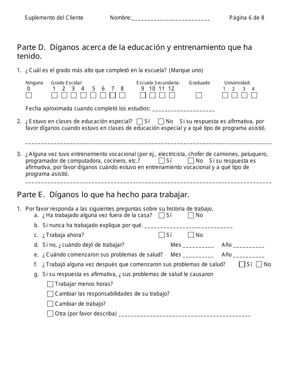 Formulario W-303S Suplemento Del Cliente Para Informacion Medica - Connecticut (Spanish), Page 6