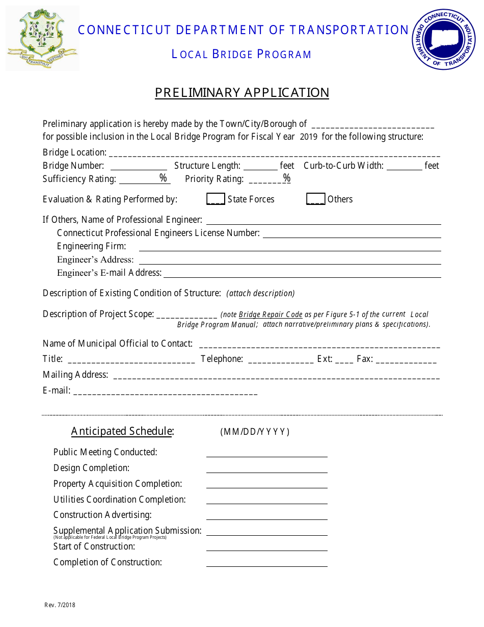 Preliminary Application Form - Local Bridge Program - Connecticut, Page 1