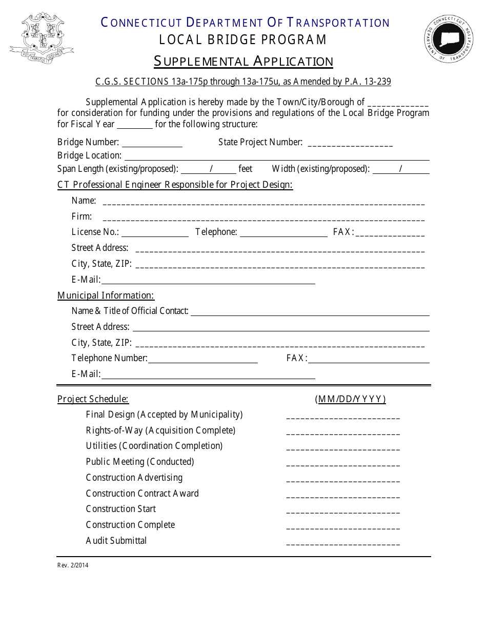 Supplemental Application Form - Local Bridge Program - Connecticut, Page 1