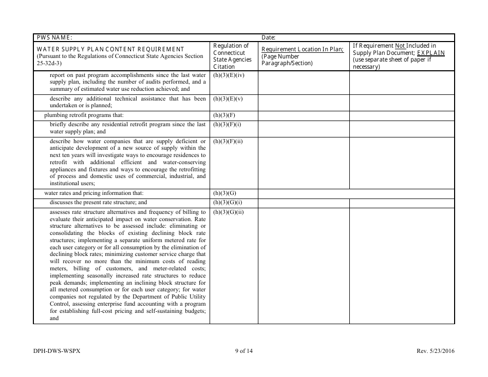 Form DPH-DWS-WSPX Water Supply Plan Completeness Cross-walk - Connecticut, Page 11