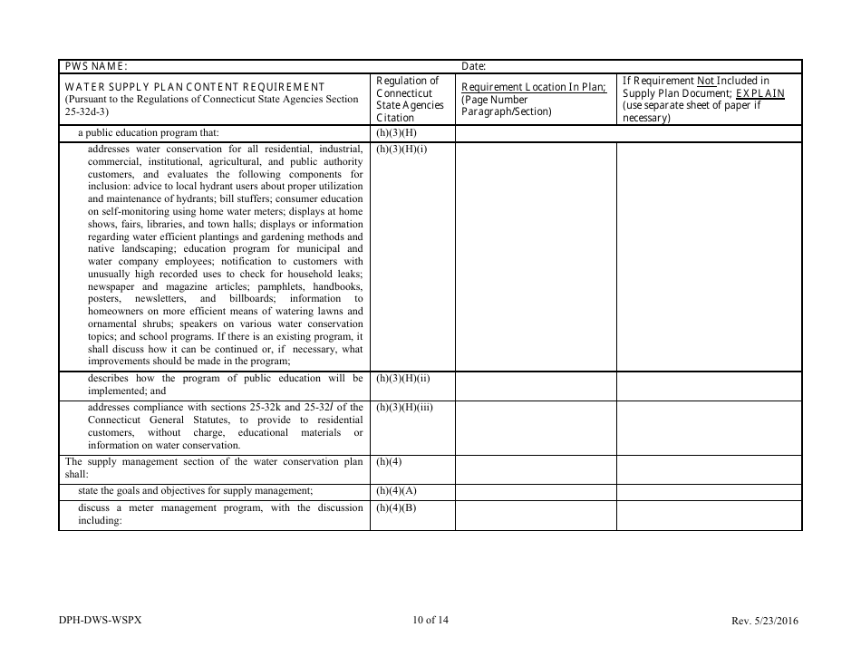 Form DPH-DWS-WSPX Water Supply Plan Completeness Cross-walk - Connecticut, Page 12