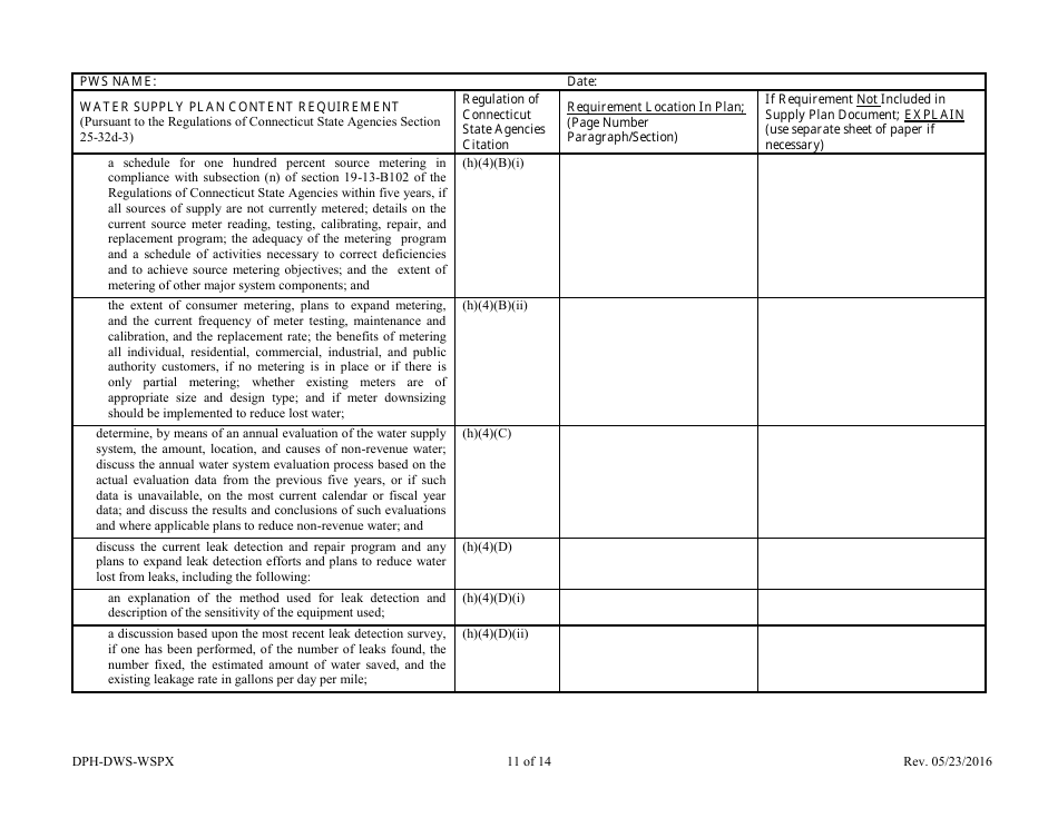 Form DPH-DWS-WSPX Water Supply Plan Completeness Cross-walk - Connecticut, Page 13
