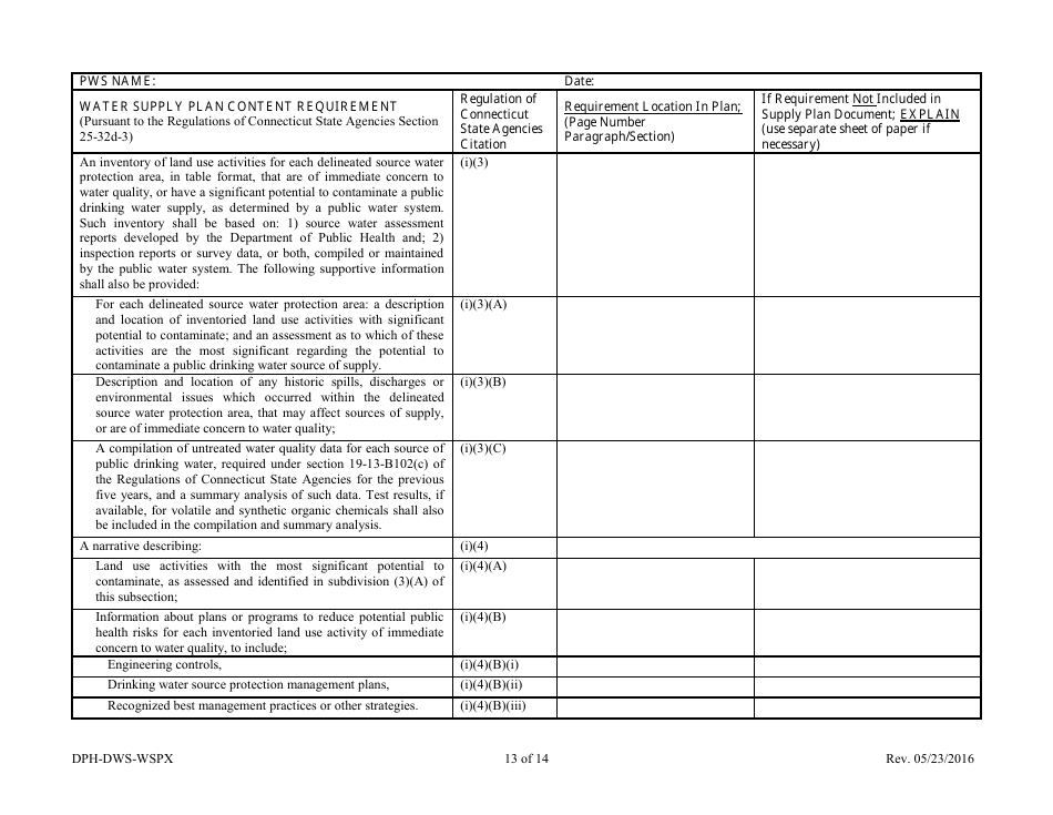 Form DPH-DWS-WSPX Water Supply Plan Completeness Cross-walk - Connecticut, Page 15