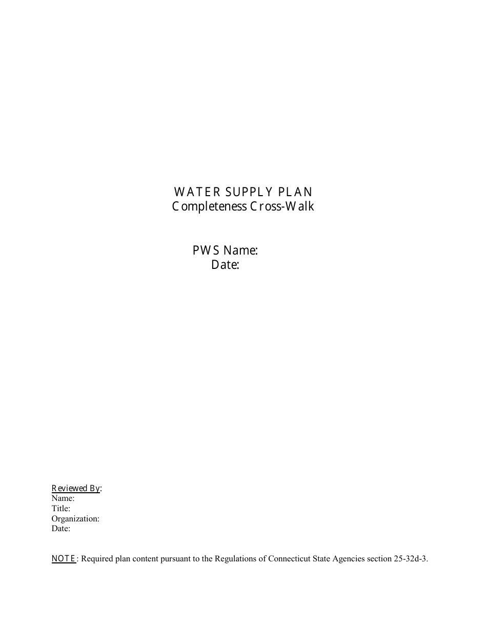 Form DPH-DWS-WSPX Water Supply Plan Completeness Cross-walk - Connecticut, Page 1